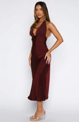 Guess You Miss Me Halter Midi Dress Burgundy/Pink Dot