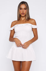 Winners Circle Off Shoulder Mini Dress White Stripe
