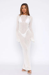Malta Mermaids Long Sleeve Maxi Dress White