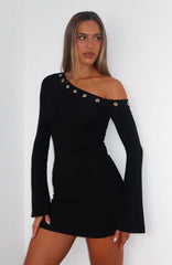 Live Loud Long Sleeve Mini Dress Black