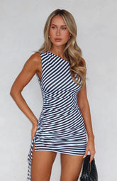 Trip Of A Lifetime Mini Dress Sky/Choc Stripe