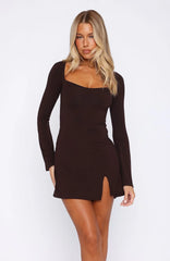Round My Head Long Sleeve Mini Dress Dark Chocolate