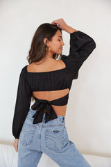 April Puff Sleeve Wrap Crop Top