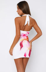 Flame In The Wind Halter Mini Dress Fuchsia Blossom