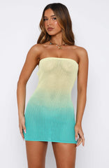 Hotter Than The Sun Crochet Mini Dress Lemon/Teal Ombre