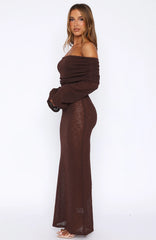 Made It Out Long Sleeve Boucle Maxi Dress Chocolate