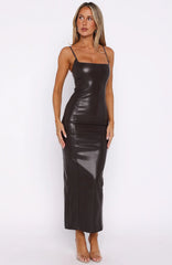 Forever Wanting PU Midi Dress Chocolate