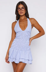 Doll Baby Shirred Mini Dress Sky Stripe