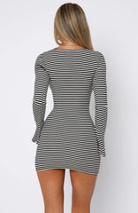 Lost Files Long Sleeve Mini Dress Black/White Stripe