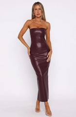 Love Is Gone PU Maxi Dress Deep Plum