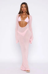 Malta Mermaids Long Sleeve Maxi Dress Blush Pink