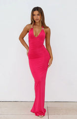 Waste A Moment Halter Maxi Dress Hot Pink